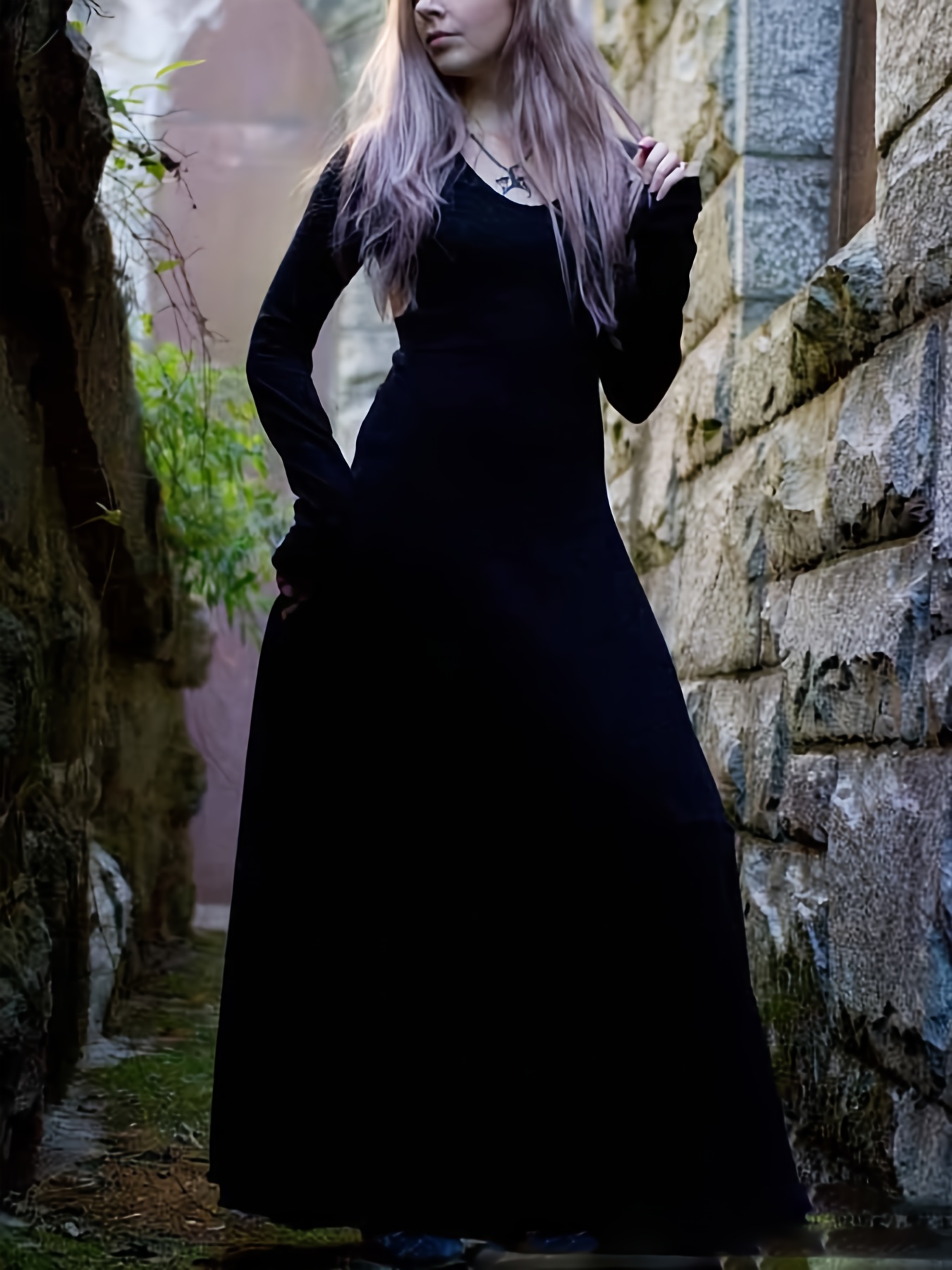 Plus Size Gothic Dress Women's Plus Solid Long Sleeve Round - Temu Australia