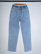 blue elastic waist straight jeans drawstring slant pockets slight stretch denim trousers womens denim jeans clothing