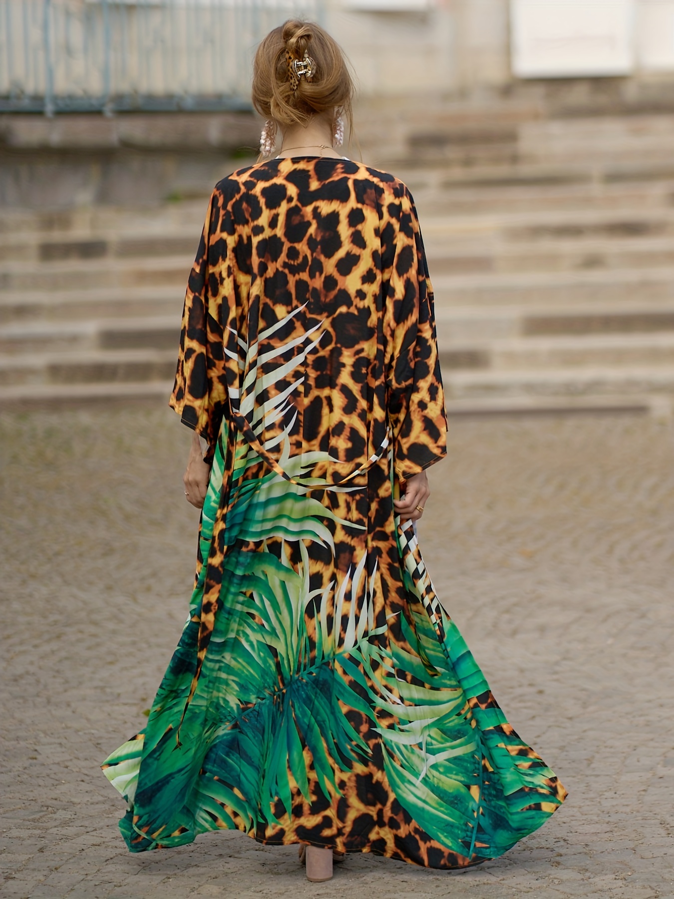 Plus Size Leopard Floral Print Wrap Cover Up | Best Deals Online