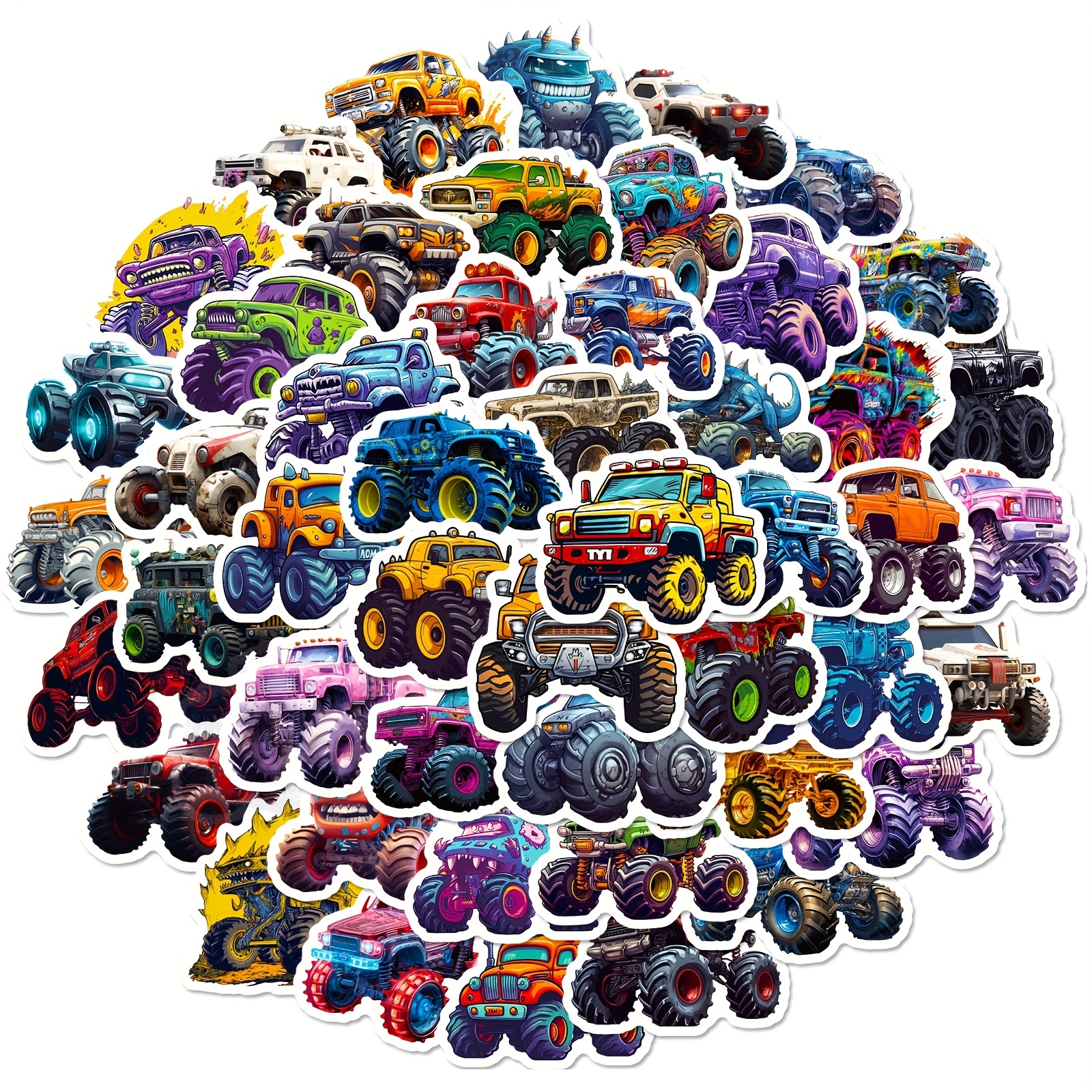 

50pcs Monster Truck Stickers, Truck Car Stickers, Car Stickers Waterproof For Water Bottles Skateboard Car Bike Phone Case Laptop Suitcase, Monster Truck Gifts, Party Gifts Easter Gift