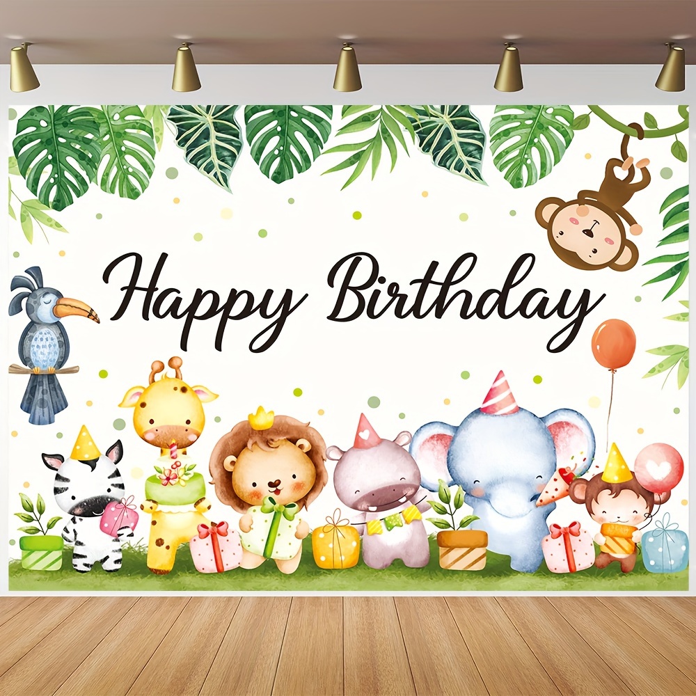 

1pc, Happy Birthday Photography Background, Vinyl Jungle Zoo Theme Cake Table Photo Banner Photo Studio Booth Props 82.6x59.0 Inch/94.4x70.8 Inch