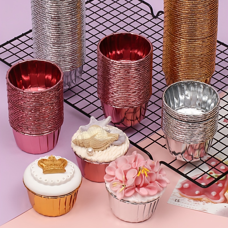 50Pcs Aluminum Foil Muffin Cupcake Cups Red