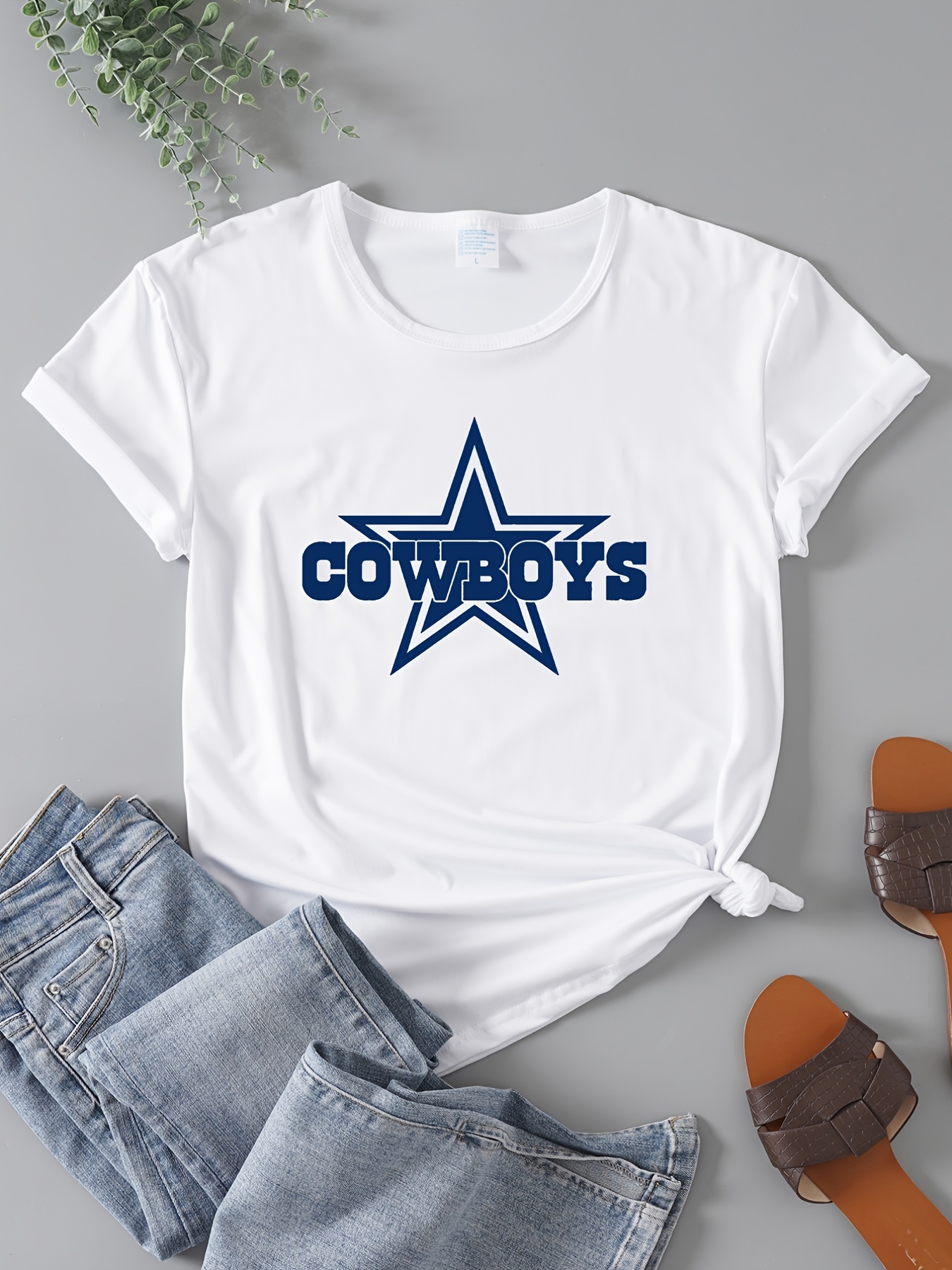 A Cowboys Fan Print T-shirt, Short Sleeve Crew Neck Casual Top For Summer &  Spring, Women's Clothing - Temu