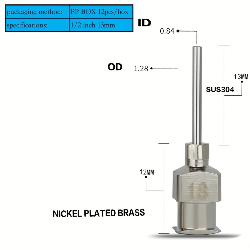 10-PIECES 18 GA X 2 2 INCH INDUSTRIAL BLUNT TIP DISPENSING NEEDLE WITH  LUER LOCK: : Industrial & Scientific