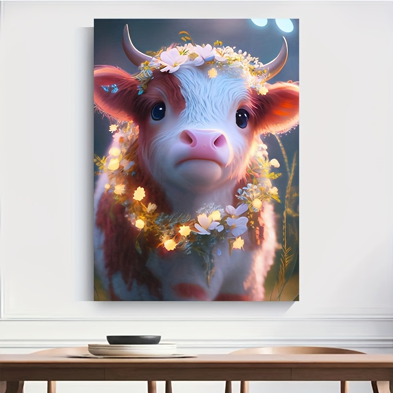 Flowers And Cow Full Diamond Painting Kit 5d Diamond Art - Temu