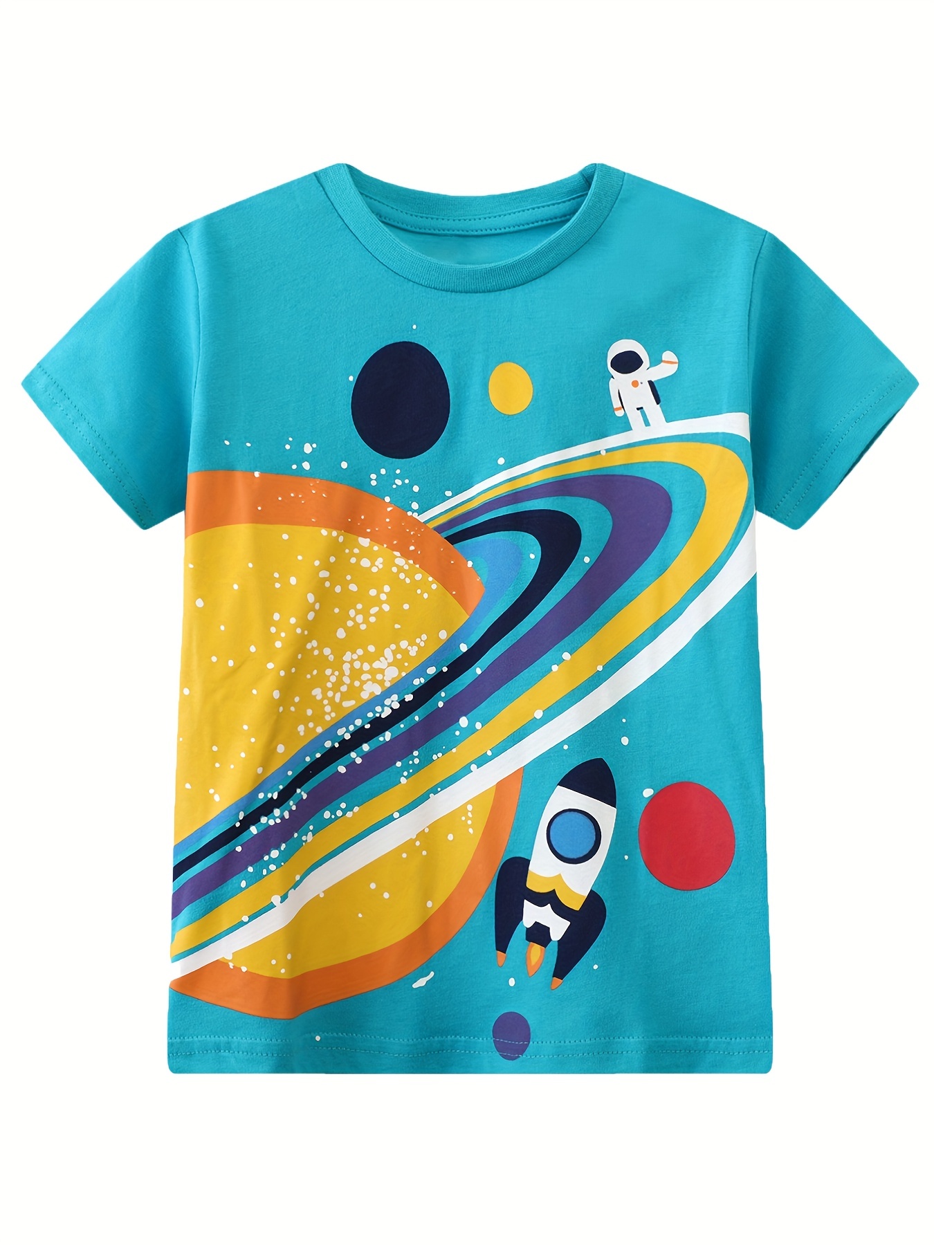 Boys Planet Astronaut And Rocket Cotton T-shirt Tee Top Short Sleeves Crew  Neck Summer Casual Soft Comfortable Kids Clothes - Temu