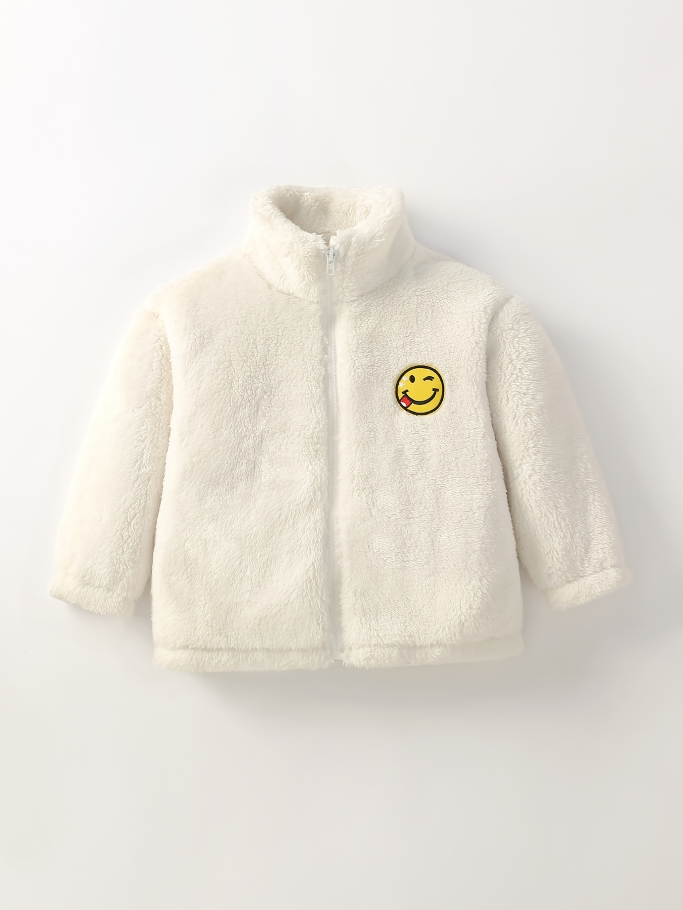 Toddler Girls Smile Face Patched Zipper Jacket Casual Plush Coat