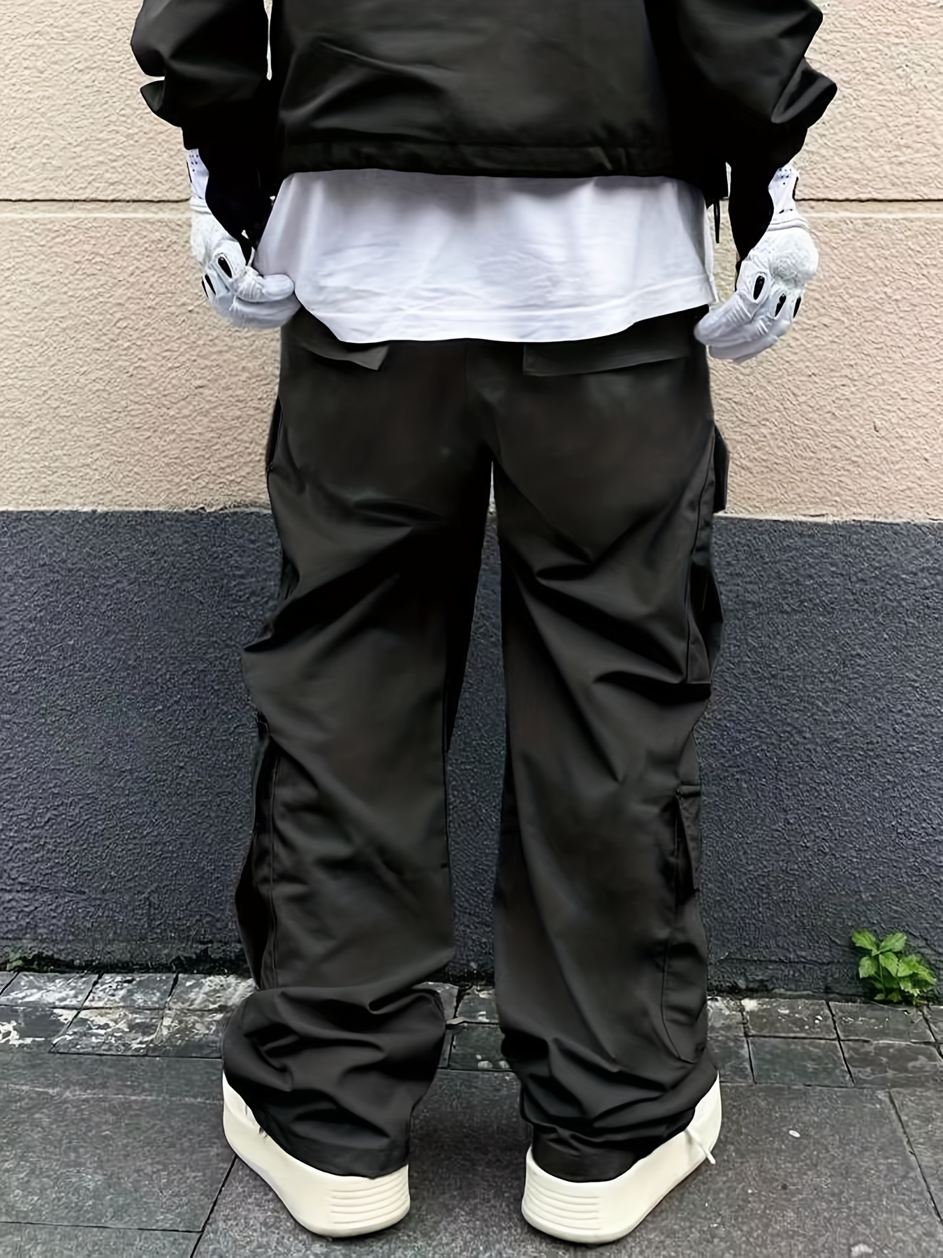 Y2k Flap Pockets Straight Leg Cargo Pants Casual Solid - Temu Austria
