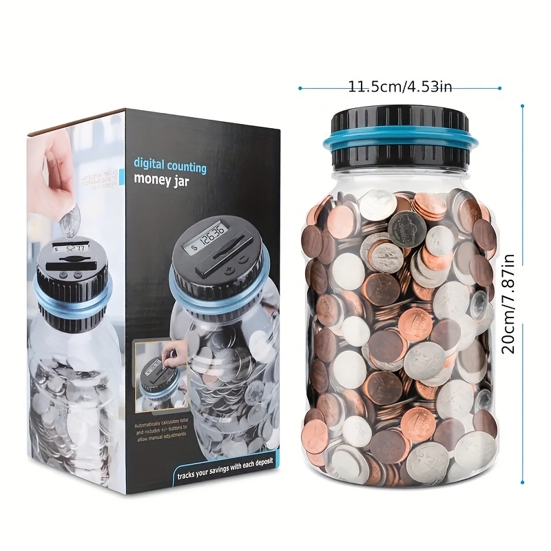Digital Coin Bank, HeQiao Clear LCD Piggy Bank Simple Auto Counting Large  Money Box Coins Savings Jar for US Coins (Silver) 