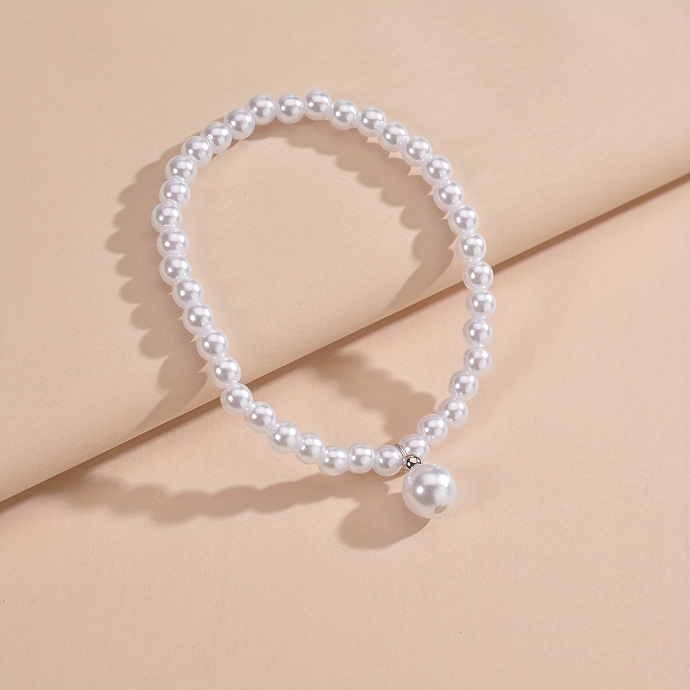 Mini Round Faux Pearls Beaded Anklet