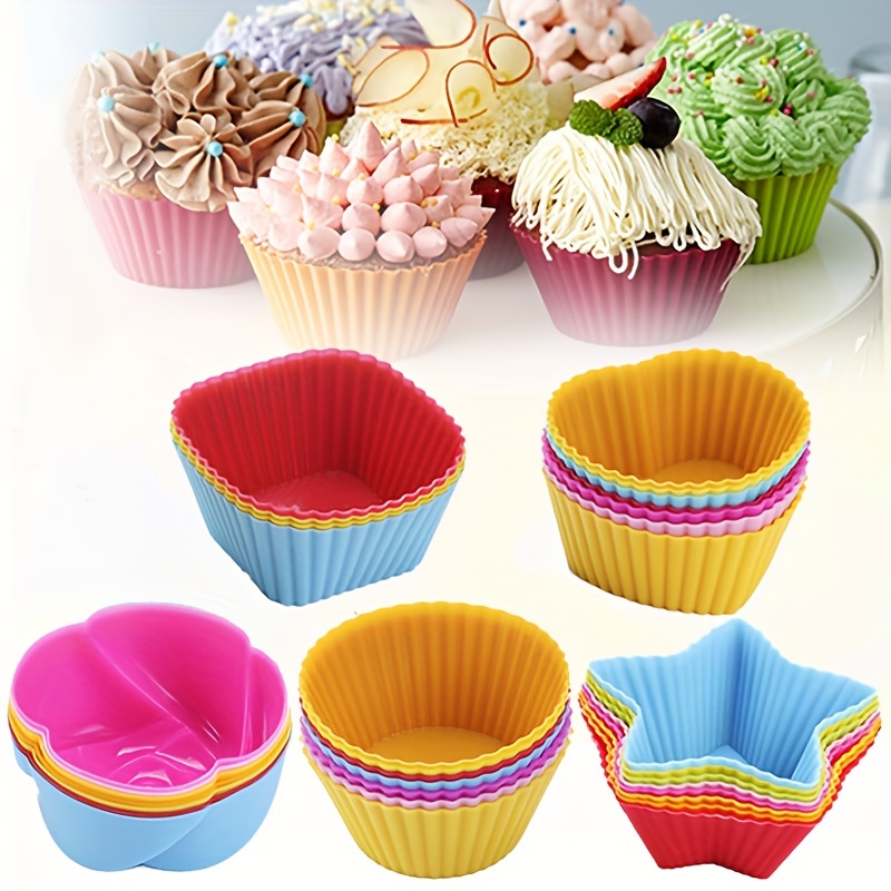 24 Pack Silicone Cupcake Baking Reusable Food 2 Shapes Round