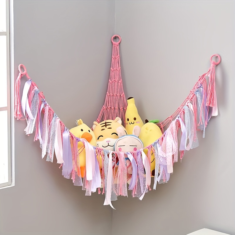 Hand Woven Rope, Wall Hanging Toy Storage Mesh Bag, Wall