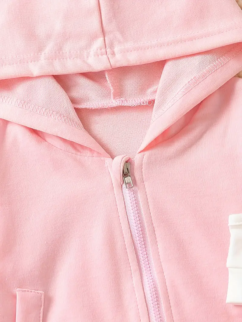 baby girls sports casual set hooded zipper solid color sweatshirt coat singlet tank top pants 3pcs set details 6