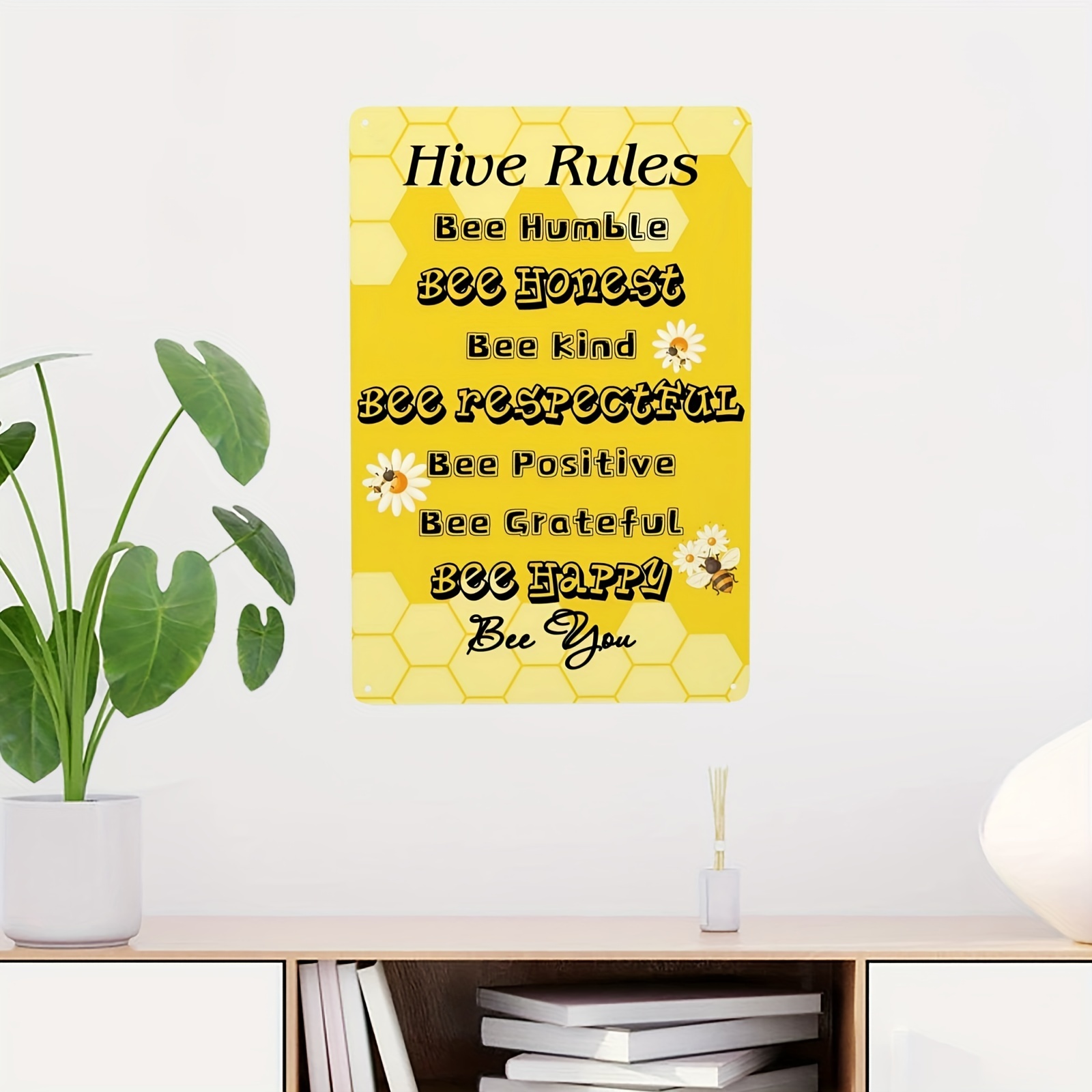 Positive Hive Rules Sunflower Quote Metal Tin Sign Wall Art Decor