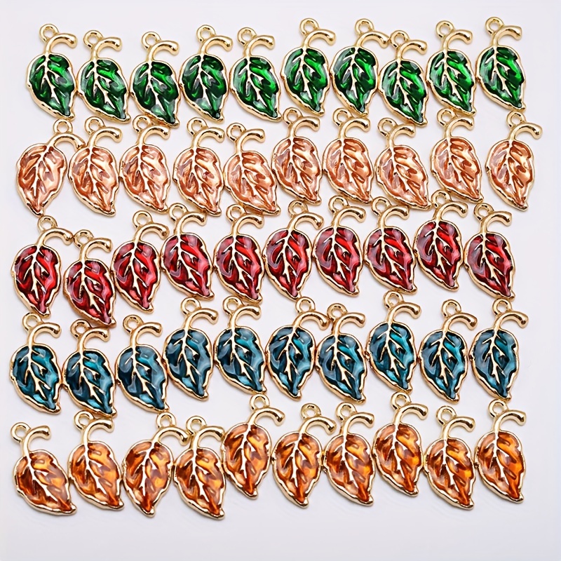 

10pcs Fall Series Alloy Dripping Oil Leaf Pendant Diy Colorful Enamel Leaf Charms For Handmade Key Chain Headwear Necklace Bracelet Earrings Keychain Headwear Jewelry Making