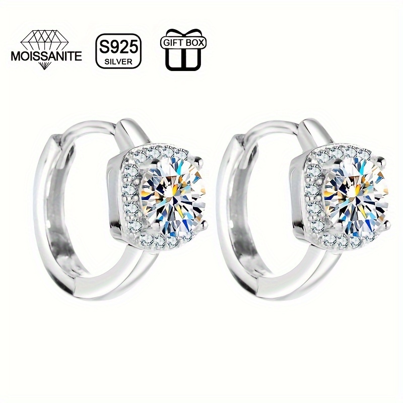 

1pair 925 Silver 0.5 Carat/1 Carat Moissanite Square Hoop Earrings For Men, Couple Earrings, Valentine's Day Anniversary New Year Gift, Vacation Banquet Party Jewelry