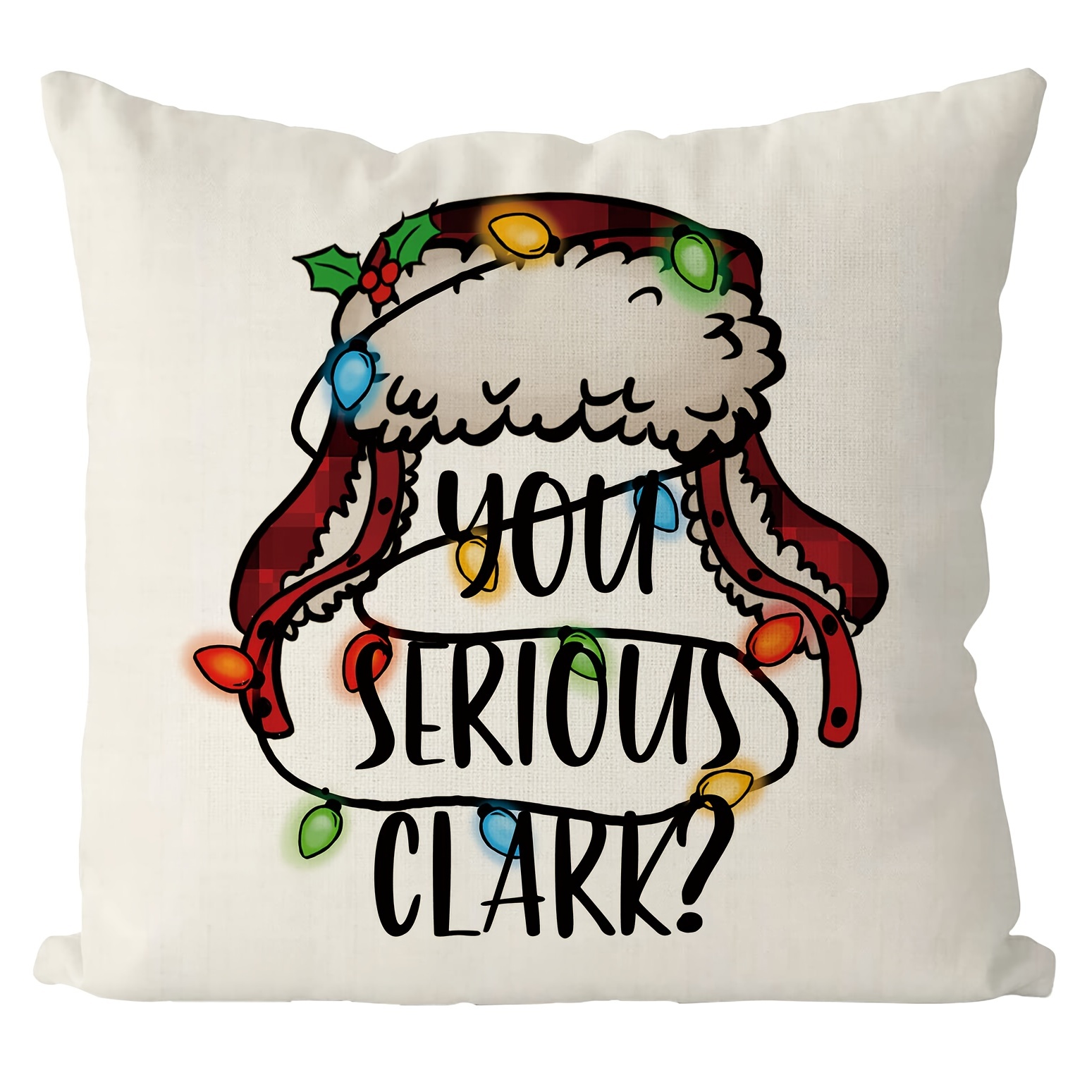 

1pc Christmas Pillow Cover, You Serious Clark Throw Pillow Winter Pillowcase Home Decor Living Room House Decorative Cushion Case, For Sofa Couch Short Plush Decor 18x18 Inch, Without Pillow Core
