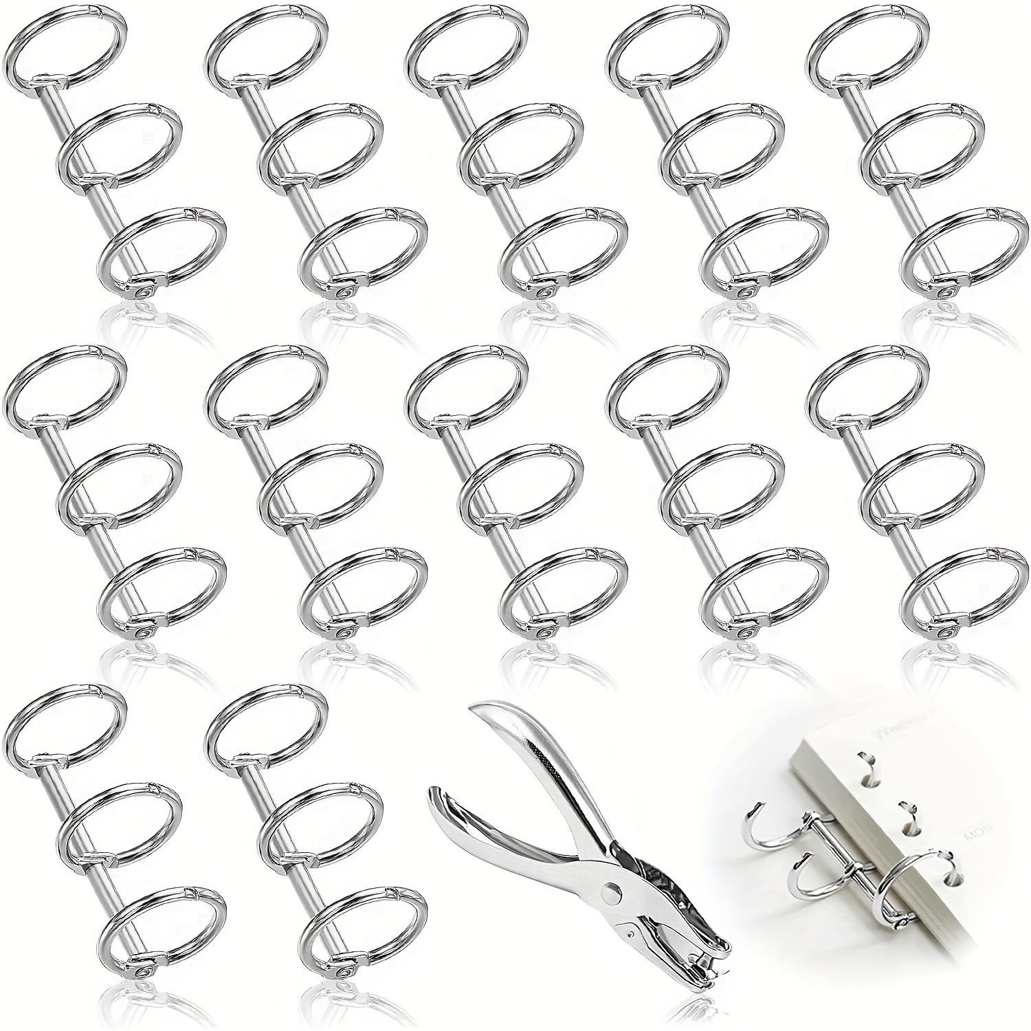 

12pcs, 3 Ring Binders, Reusable Book Rings With 1 Hole Pliers For Office, School, Home, Family, Diy Scrapbook, Album, Notebook, Index Cards