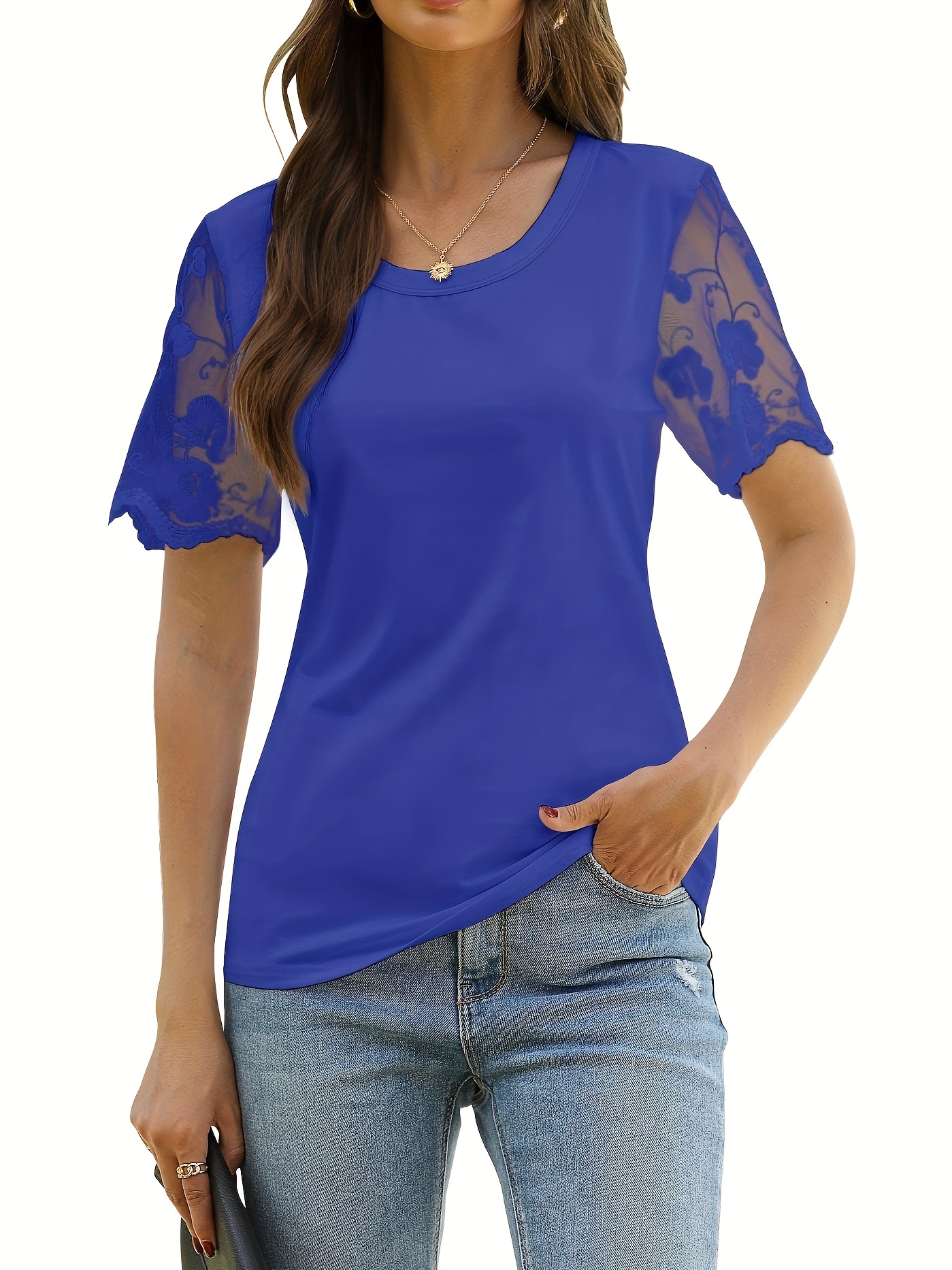 Women's Lilac Lace Short Sleeve Top
