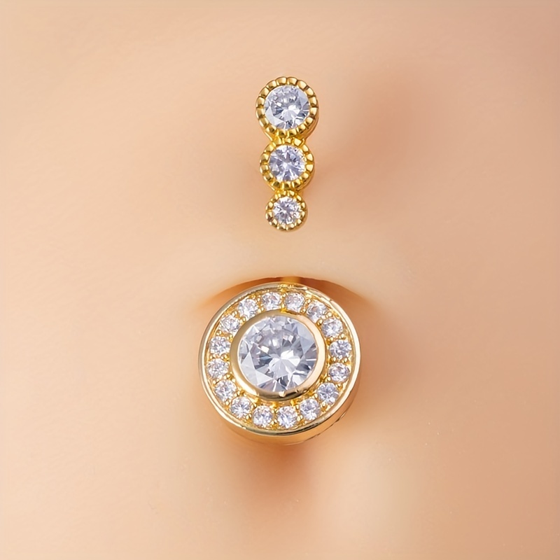 Crystal Navel Piercing Belly Button Ring, Zircon Inlaid