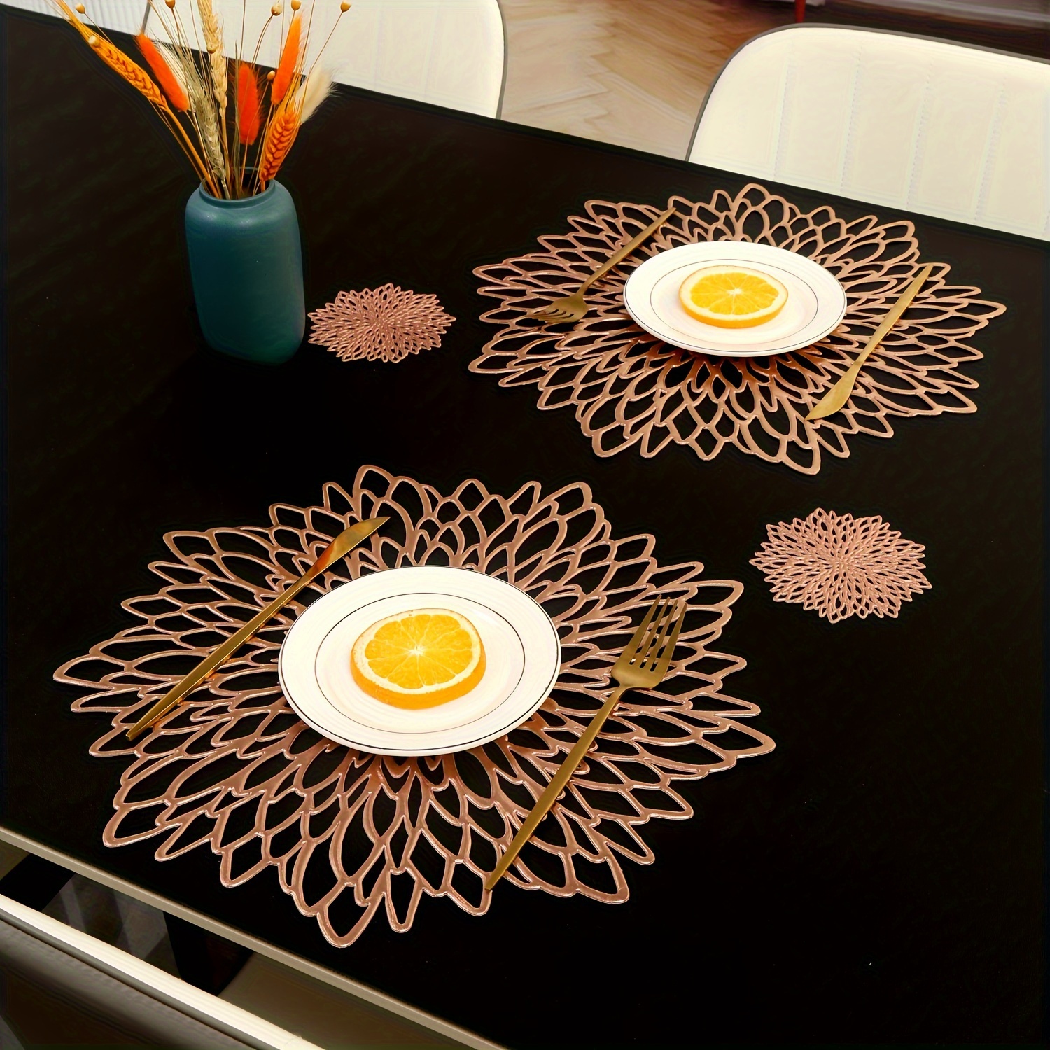 Round Placemats Plastic Mats Single Rose Flower Pvc Plastic - Temu