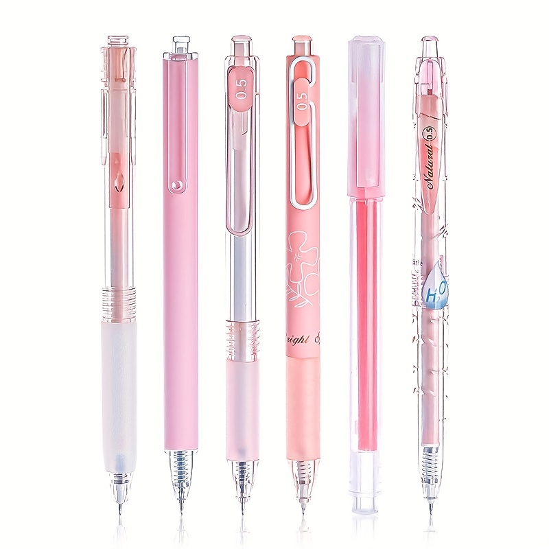 5pcs Black Pink Cute Heart Shaped Click Gel Ink Pens for Girls