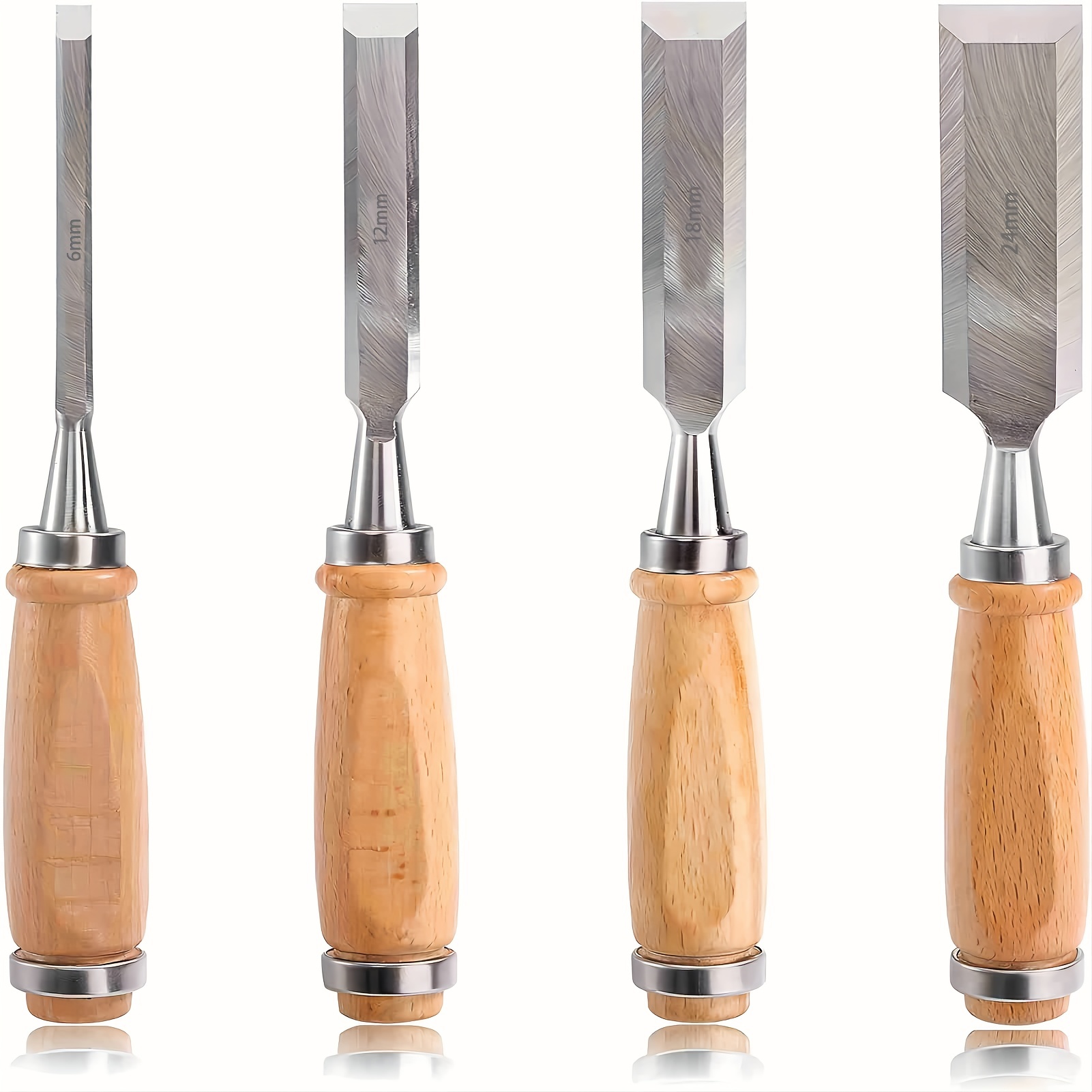 4pcs Wood Chisel, Chizzle Tools Set With Beech Handles, Chrome Vanadium  Steel Chisels For Woodworking, Carpentry, Woodworker (2.54/10.16cm