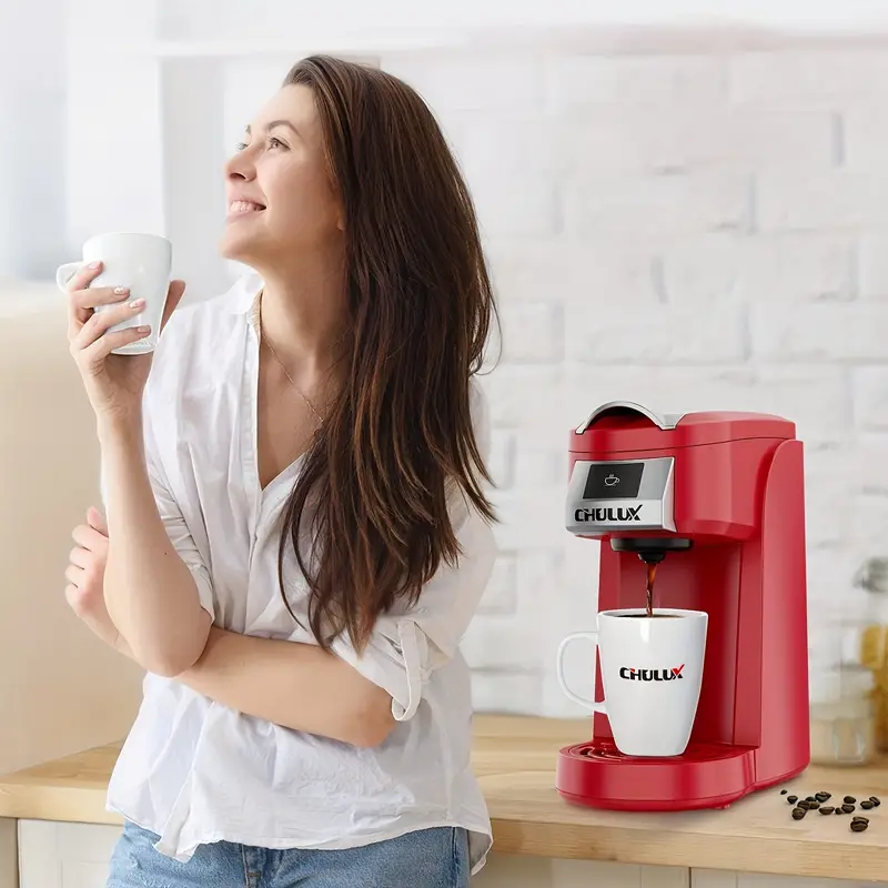 Chulux Single Serve Coffee Maker Red Kcup Pod Coffee Brewer, Upgrade Single  Cup Coffee Machine Fast