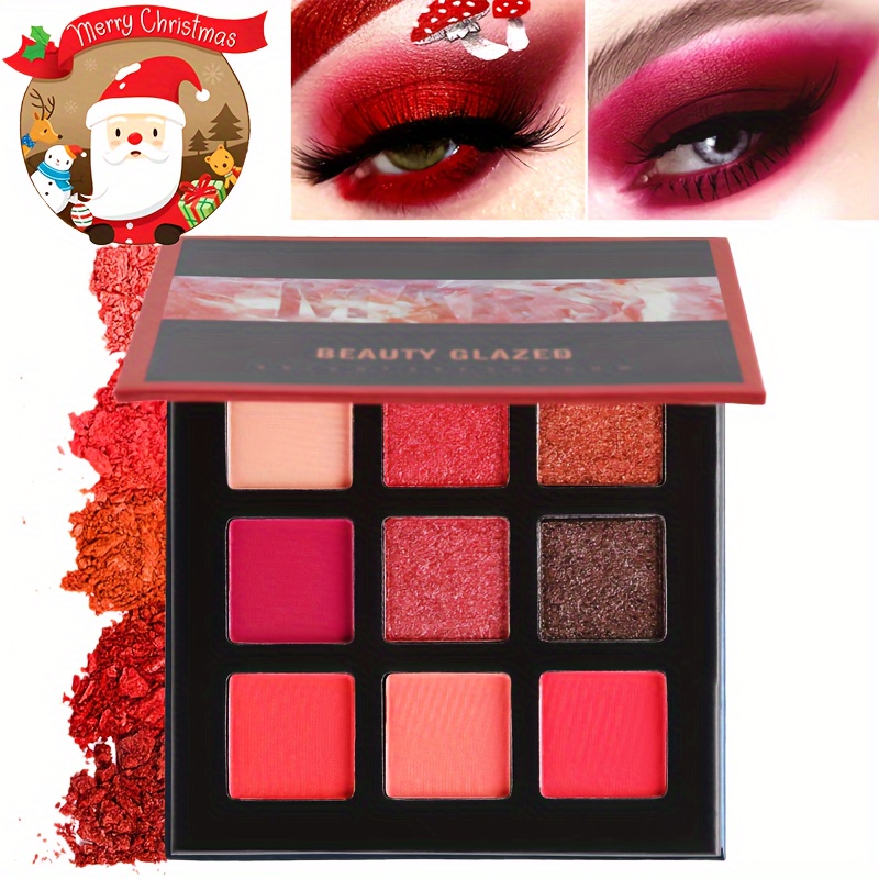 

Matte Glitter Eyeshadow Palette 9 Colors, Red Color Tone Shimmer Eyeshadow Palette, Long Lasting High Pigmented Powder Colorful Waterproof Makeup Palette