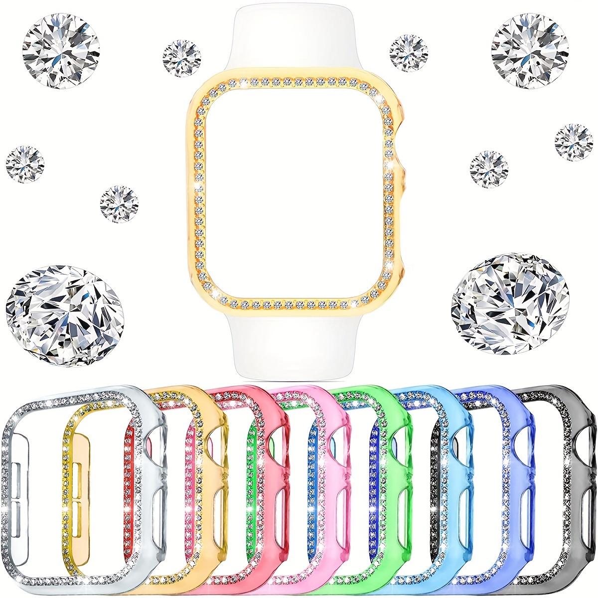

8pcs/set Rhinestone Decor Fashion Candy Colored Hollowed Out Watch Cases For Women And Men, Compatible With 38/40/41/42/44/45mm, Compatible With Iwatch Series Se/9/8/7/6/5/4/3/2/1