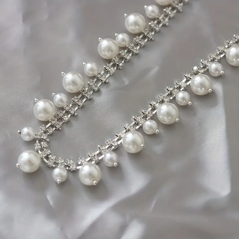 Faux Pearl Beads With Glass Rhinestone Chain For Diy - Temu