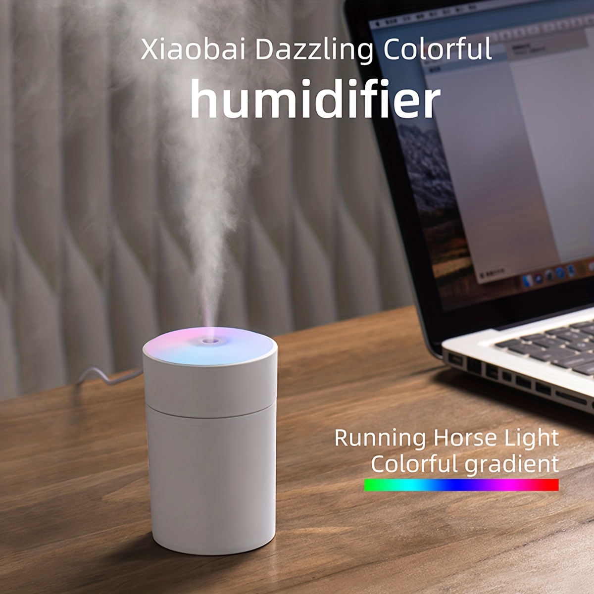 Mini humidificador de 7.4 fl oz, mini humidificador de aire ultrasónico USB  de escritorio con interfaz USB, función de luz nocturna de color, apagado