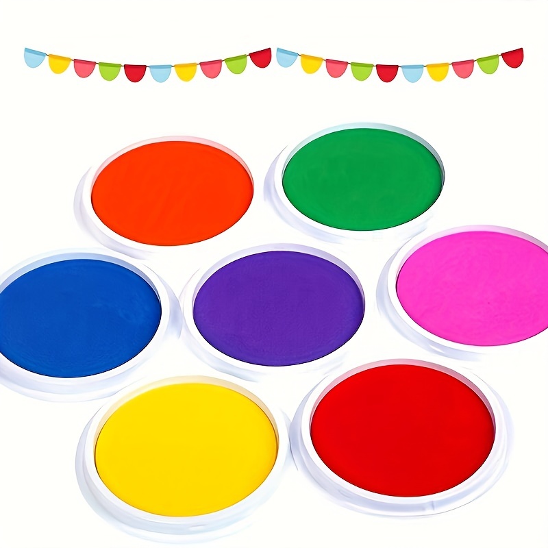 SET 6 LARGE INK PAINT RUBBER STAMP FINGER PAINT PADS RED BLUE GREEN YELLOW  ETC