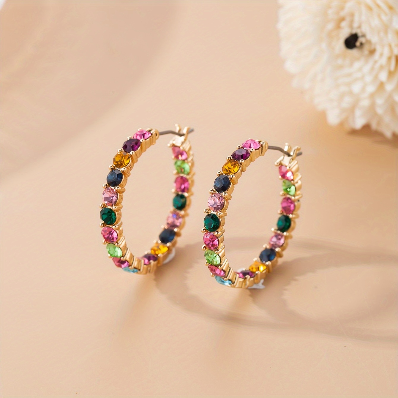 

Sparking Colorful Hoop Earrings Copper 18k Gold Plated Jewelry Embellished With Zircon Bohemian Luxury Style For Women Party Earrings