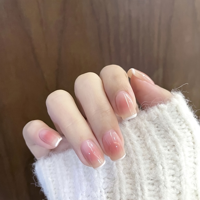 24pcs Press-on Fake Nail Pieces, Square Full Coverage, Autumn Winter Pinkish Brightening Nails, Removable Short Style, Suitable For Women And