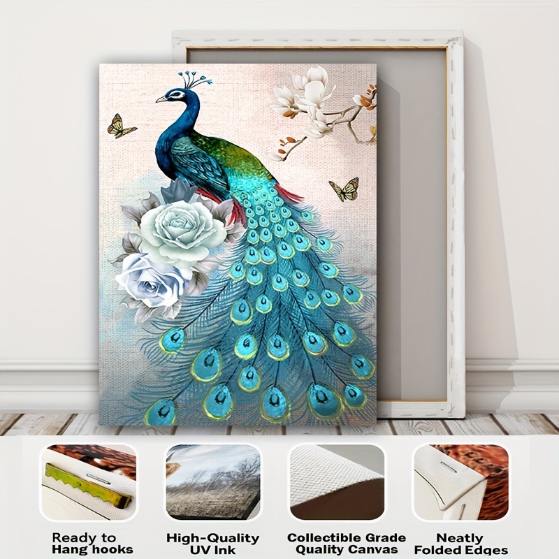Hd Printed Peacock Painting Canvas Decorative Painting - Temu