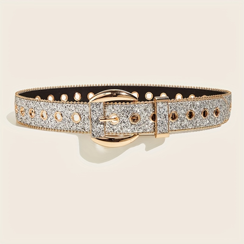 Punk Sequin Glitter Belt Eyelet Hollow Out Hip Hop Belt Unisex