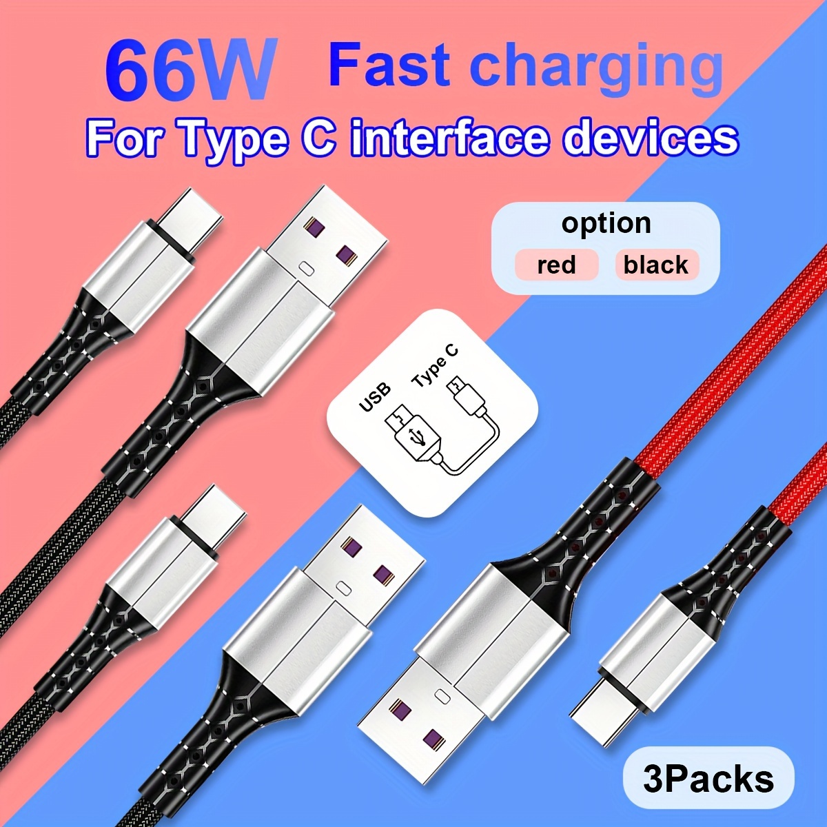 Cable de carga C de carga rápida, cable USB C largo tipo C cargadores de 10  pies, paquete de 2 USB-C para Samsung Galaxy S10/S9/S8/s7/Note/9/8, para