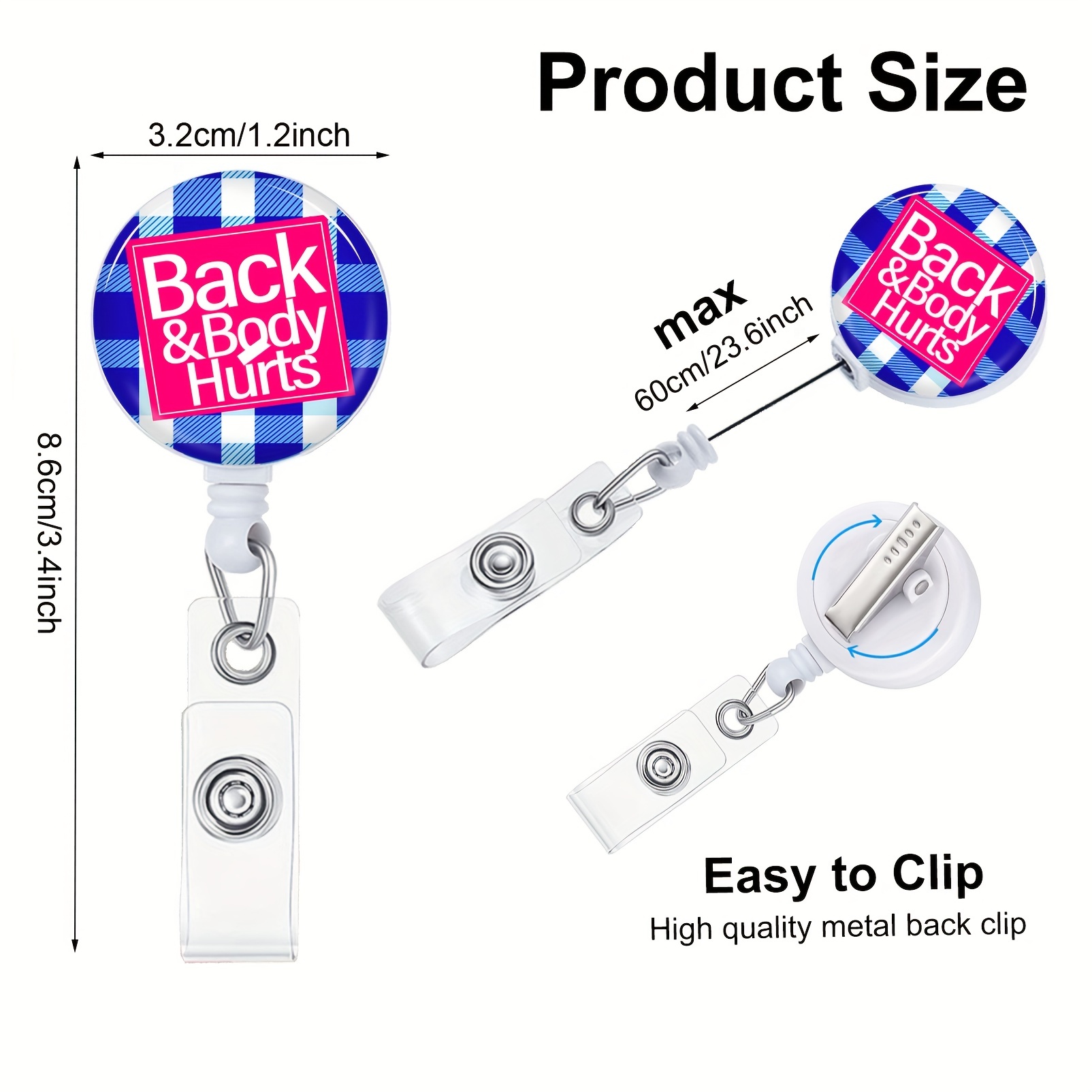 1pc Retractable Nurse Badge Reels Back & Body Hurts Retractable ID Clip For  Nurse Name Tag Card Cute Cute Funny Badge Holder 2