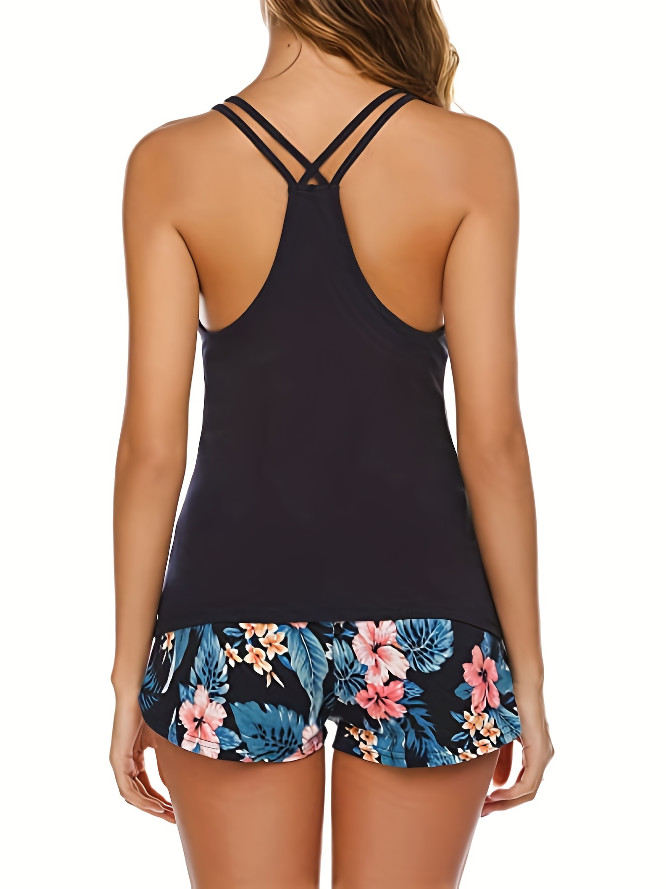 Casual Two piece Shorts Set Floral Print Tank Top Shorts - Temu Canada