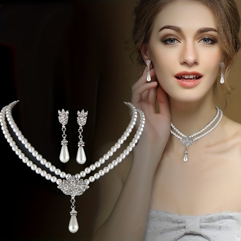 1pc Necklace And 1pair Earrings Luxury Bridal Jewelry Set With Sparkling  Cubic Zirconia, For Party And Wedding