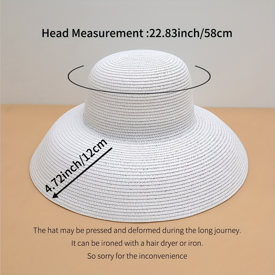 White Wide Brim Sun Hat, Bucket Hats Vintage French Style Straw Hat UV Protection Summer Travel Beach Hats for Women Outdoor,SUN/UV Protection,Temu