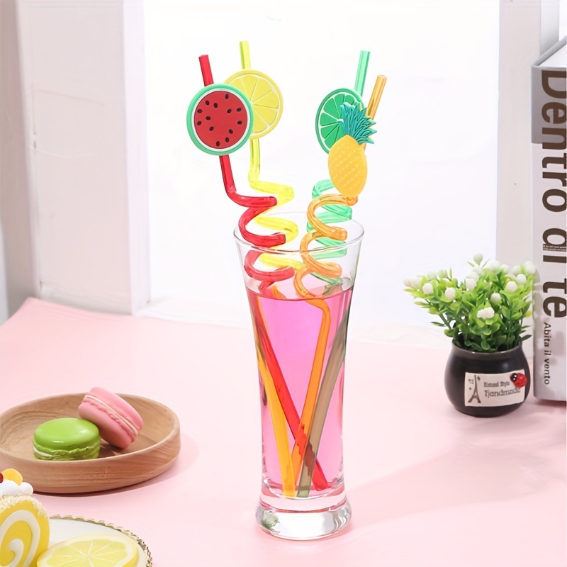 Straw Fruit Shaped Plastic Spiral Straw Reusable Straw For - Temu