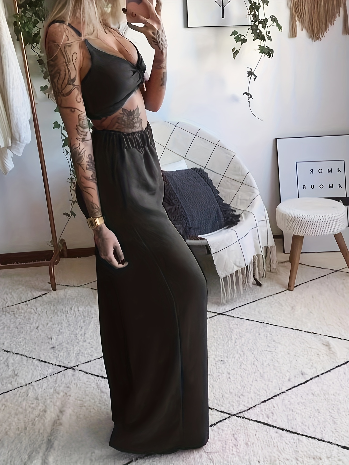 Butterfly Printed Bra Tops & Long Pants Suit Women's Night Out