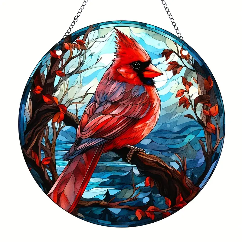 Décoration De Noël En Verre Acrylique, Petit Oiseau Rouge D'hiver