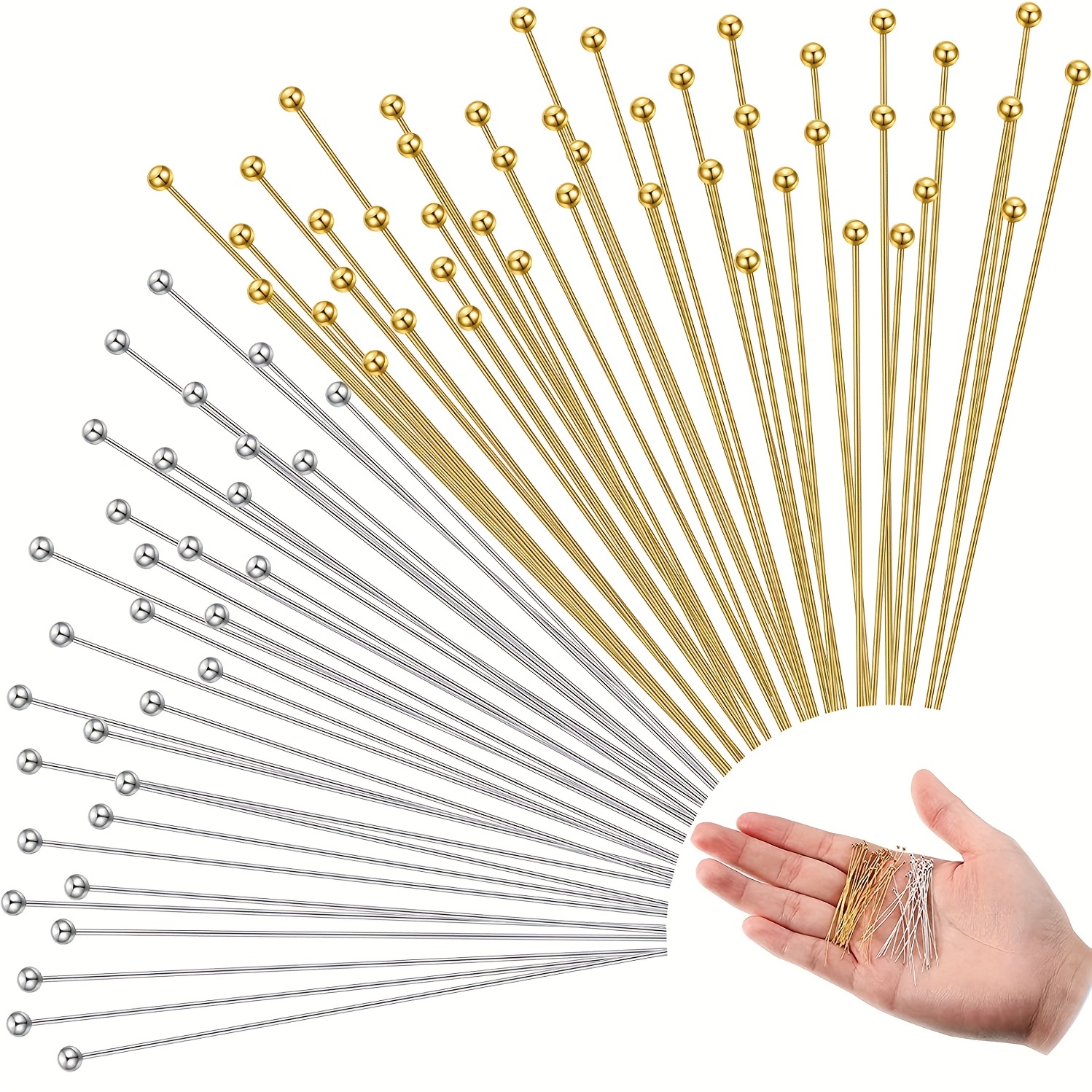 24K Gold Over Sterling Silver Ball End Headpins - 24 ga - 1.5 inch with 2mm  ball (50 pcs), Jewelry Making Chains Supplies Wholesaler