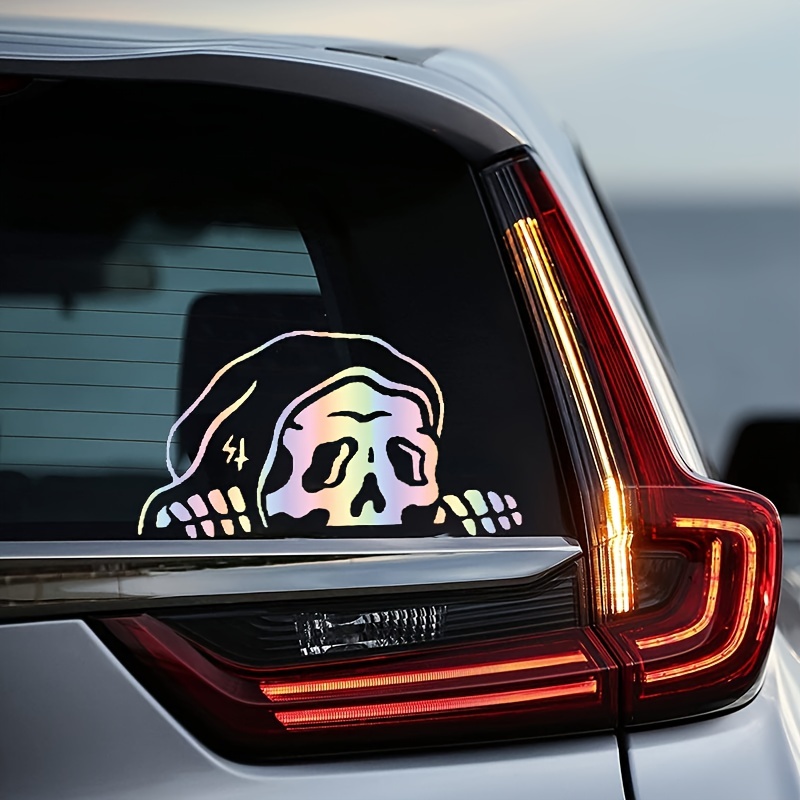 Calcomanía creativa de calavera para coches, pegatina de ventana de coche  modificada para parabrisas trasero de fantasma, parca bonita