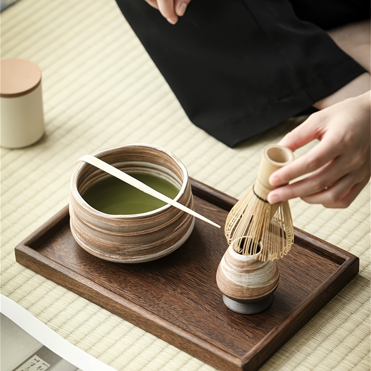 Juego de té Matcha hecho a mano, Kit de soporte de herramientas, tazón,  batidor, cuchara, ceremonia de regalo, accesorios japoneses tradicionales,  4-9
