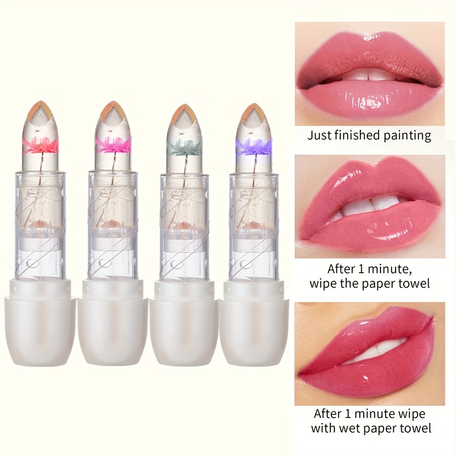 Juego Lápiz Labial Gelatina Flor Cristal, Brillo Labios Mágico Cambia Color  Temperatura, Bálsamo Labial Hidratante Nutritivo Transparente Larga  Duración, Compre , Ahorre