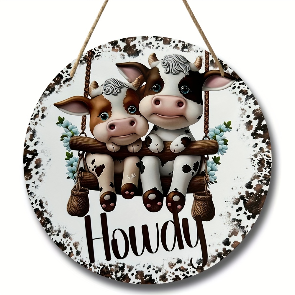 1pc Howdy Vacas Lindas En Columpio Letrero Madera Redondo Temu